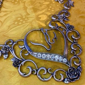 “Diamond Horses” heart and roses necklace